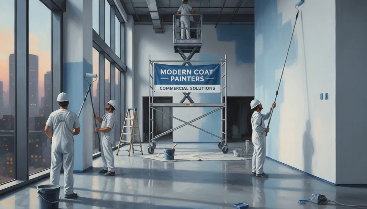 Commercial painters in Pittsburgh, PA applying durable exterior coating on a commercial building
