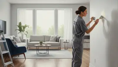 Paint contractor repairing wall touch-ups in Pittsburgh, PA home interior